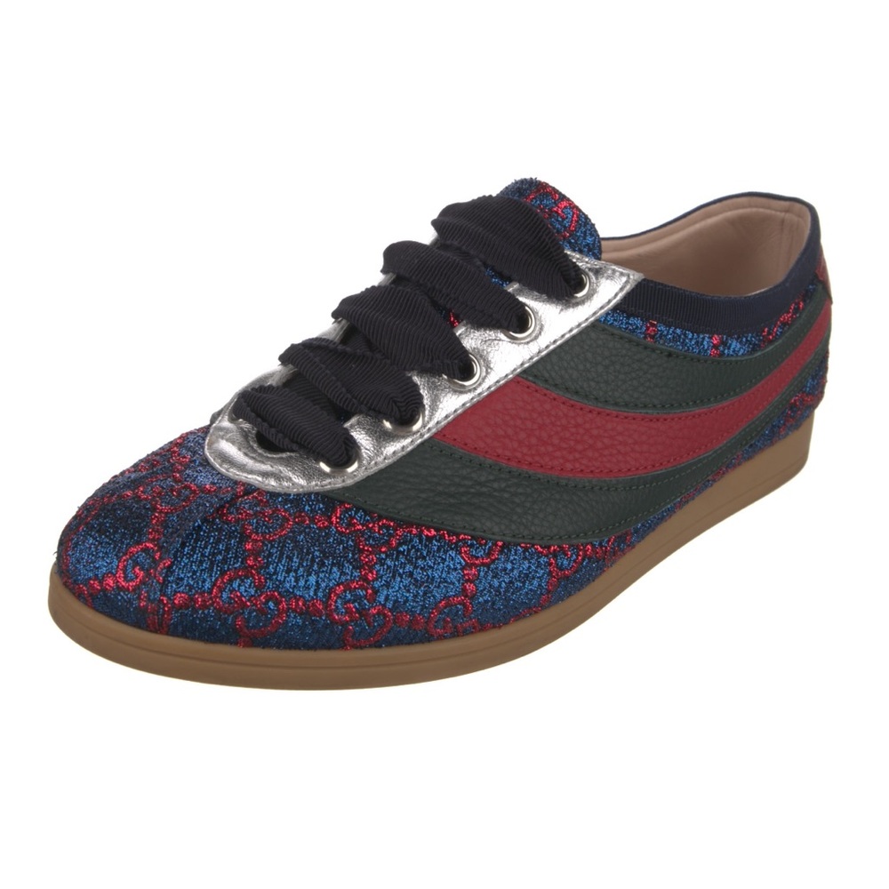 Gucci Women's Sneakers in Blue, Red, and Black with Silver Accents